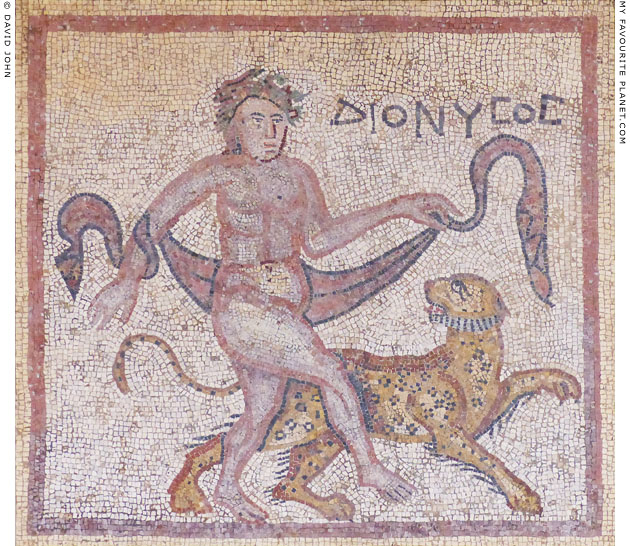 A mosaic of Dionysus dancing with his panther from Halicarnassus at My Favourite Planet