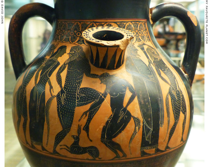 Dionysus with Satyrs and a Maenad on a psykter-amphora painted by Lydos at My Favourite Planet