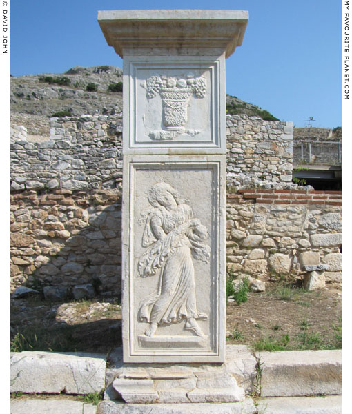 Relief of a dancing Maenad on a pillar in front of the theatre at Philippi, Macedonia, Greece at My Favourite Planet