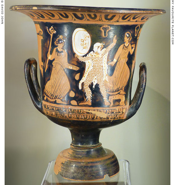 Actors playing Papposilenos with two Maenads on a red-figure krater at My Favourite Planet