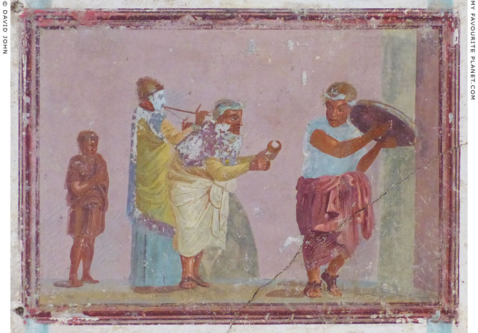 A Roman fresco painting of strret musicians, from Samos at My Favourite Planet