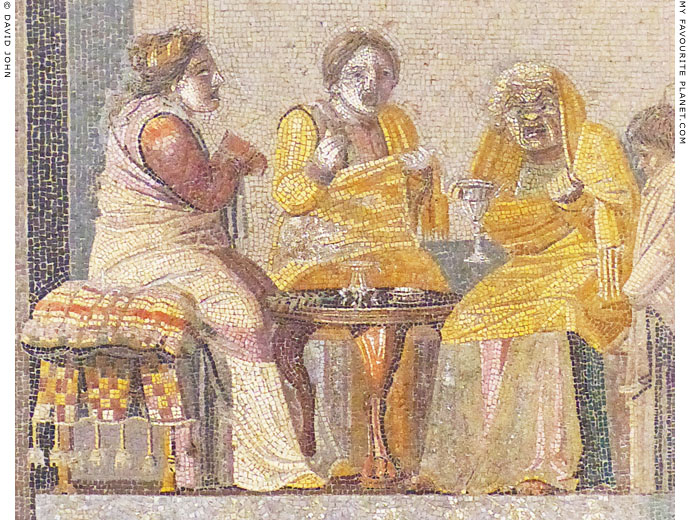 Detail of the mosaic of the women by Dioskourides of Samos at My Favourite Planet