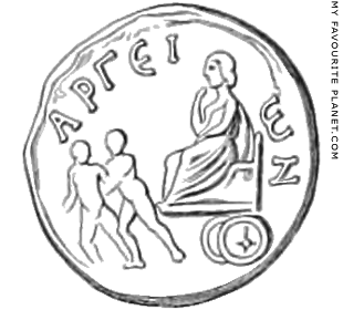 Kleobis and Biton on a coin of Argos at My Favourite Planet
