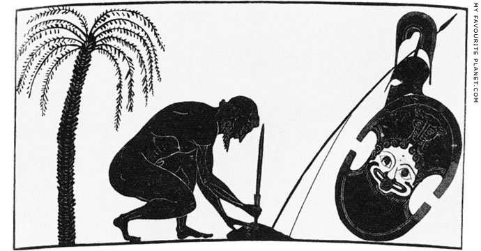 Ajax preparing for his suicide on an amphora by Exekias at My Favourite Planet