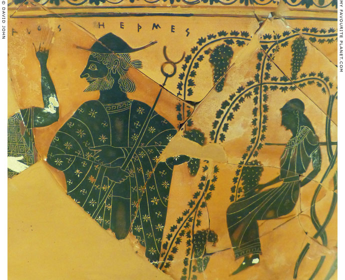 Detail of an Attic calyx-krater by Exekias depicting Hermes at My Favourite Planet