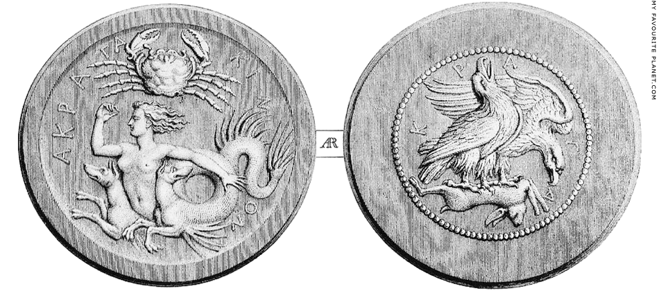 Skylla on a silver tetradrachm of Akragas, Sicily at My Favourite Planet
