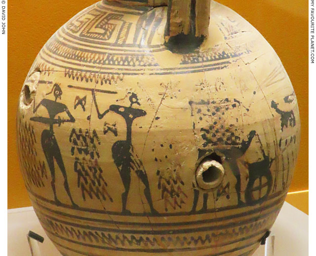 A battle scene painted on an Attic black-figure oinochoe wine cooler at My Favourite Planet