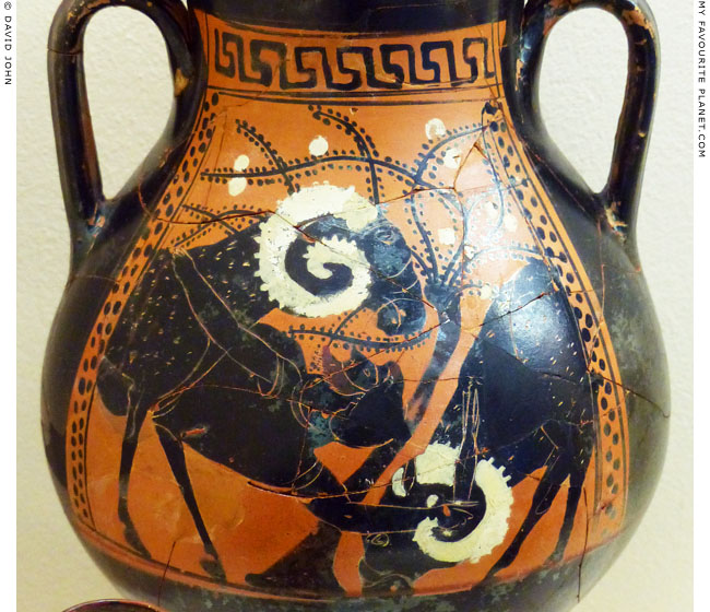 Odysseus escaping from Polyphemos' cave on a pelike from Kerameikos, Athens at My Favourite Planet