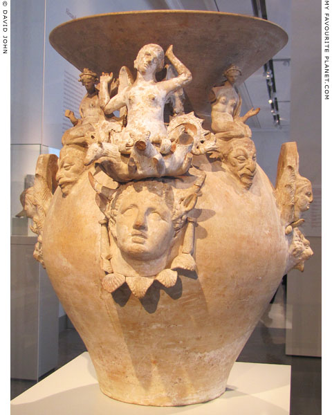Daunian ceramic vessel decorated with mythical figures at My Favourite Planet