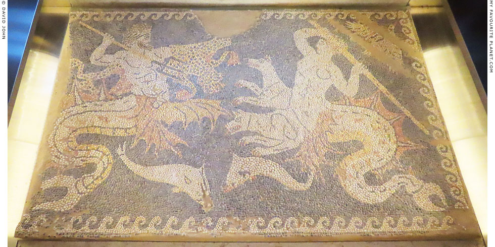 Triton fighting Skylla on a pebble mosaic floor mosaic from Euboea at My Favourite Planet