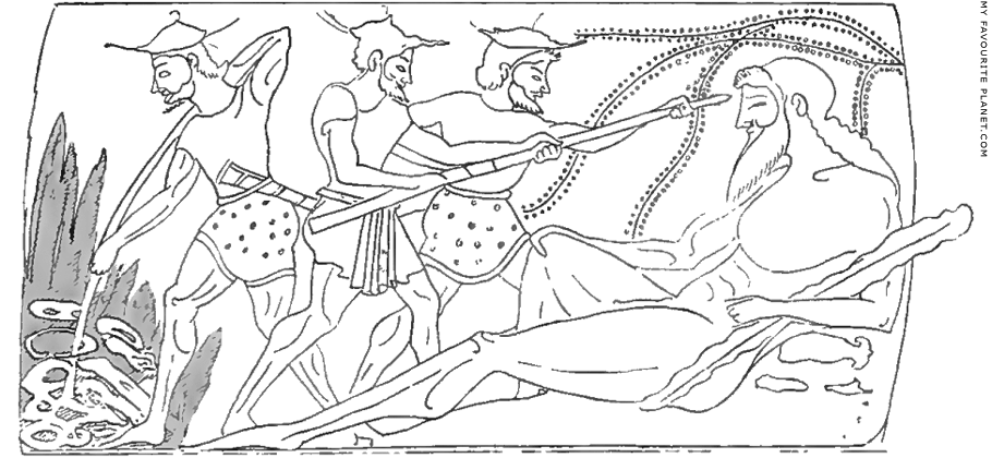 The blinding of Polyphemos on an Attic black figure oenochoe at My Favourite Planet