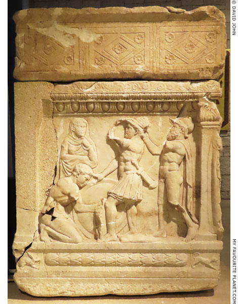 The relief on the left side of the Ransom of Hector sarcophagus in Ioannina at My Favourite Planet
