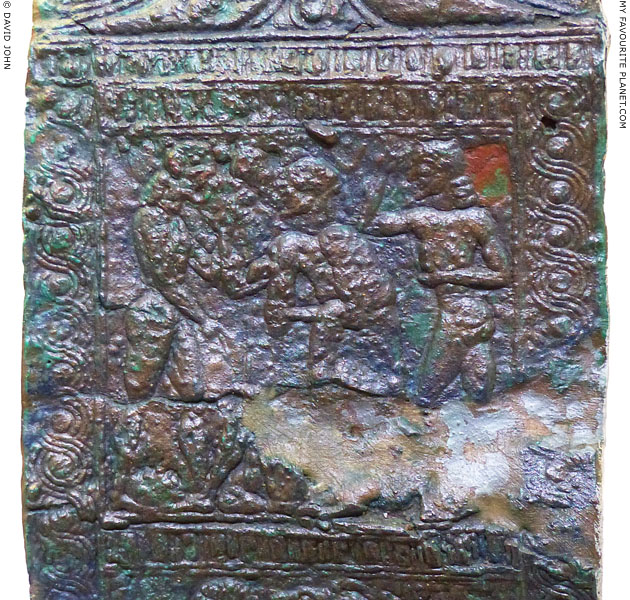 A bronze shield grip with a relief of Hektor's ransom in Olympia at My Favourite Planet