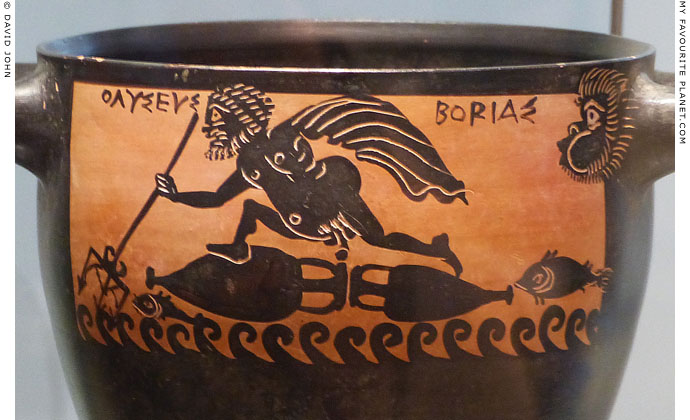 Odysseus surfing across the sea on two amphorae at My Favourite Planet