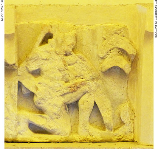 A metope with a relief of Achilles waiting to ambush Troilus at My Favourite Planet