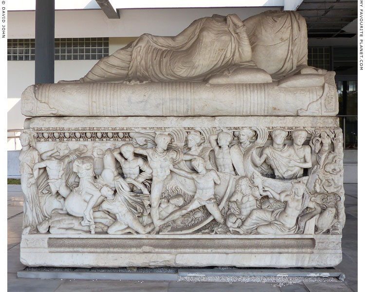 A relief of the fight at the ships on the front of a sarcophagus at My Favourite Planet