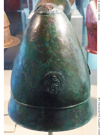 Bronze pilos helmet decorated with a Gorgoneion at My Favourite Planet