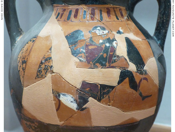 A running/flying Gorgon on an black-figure amphora in Mykonos at My Favourite Planet