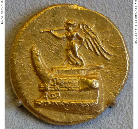 Winged Nike on a gold coin of Demetrios Poliorketes at My Favourite Planet