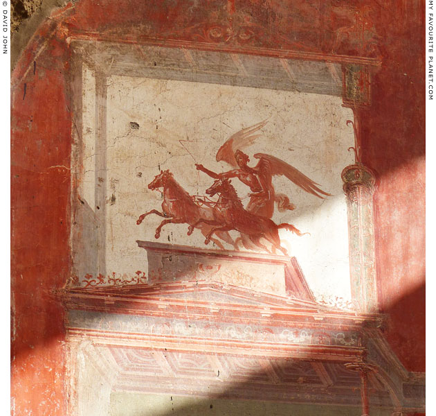 Fresco of Nike driving a chariot in Herculaneum at My Favourite Planet