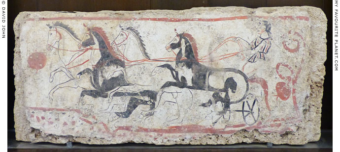 Fresco of Nike driving a four-horse chariot from Paestum at My Favourite Planet