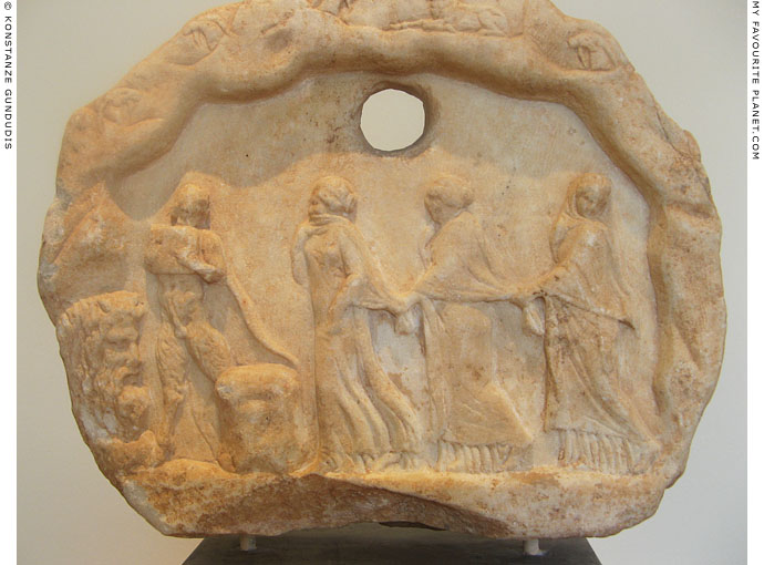 Votive relief depicting Pan, Nymphs and Acheloos from Eleusis, Attica at My Favourite Planet