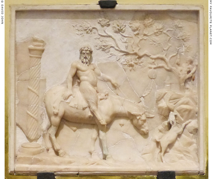 Erotic marble relief of Pan riding an ithyphallic mule at My Favourite Planet