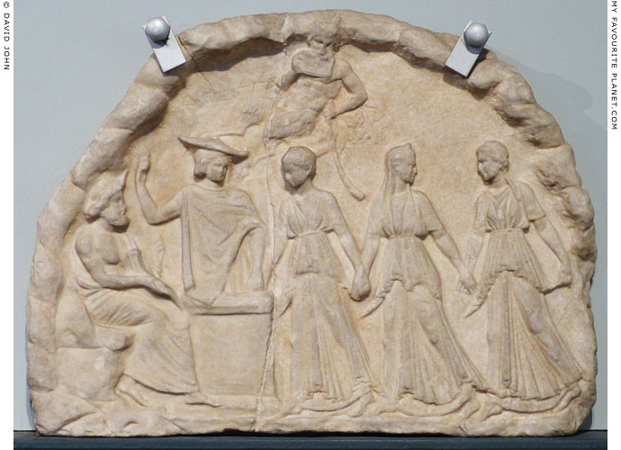 Votive relief showing Hermes, Pan, Nymphs and Hades in the underworld at My Favourite Planet