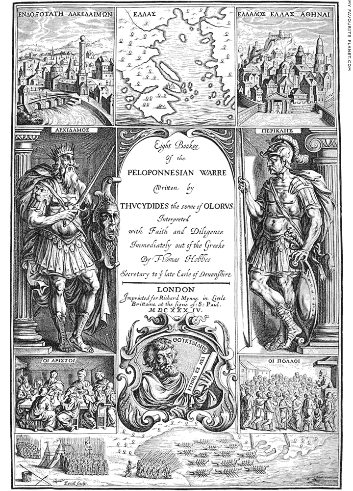 The title page of the first English translation of Thucydides' History of the Peloponnesian War by Thomas Hobbes at My Favourite Planet